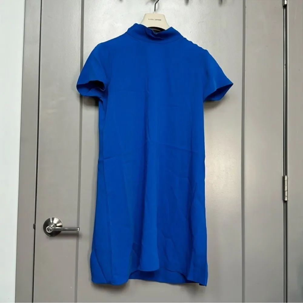 A Amanda Uprichard Blue Mock Neck Short Sleeve Mini Dress NWT